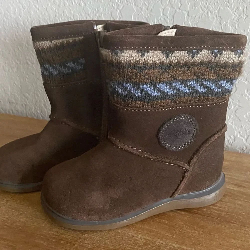 CLARKS NEW FIRST SHOES BABY GIRL MUSHROOM SUEDE ZIP-UP BOOTS US 5.5 Fall Winter